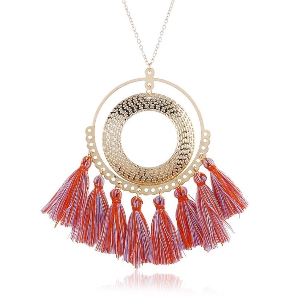 *CICELY* Round Gold Pendant Tassel Style Necklace